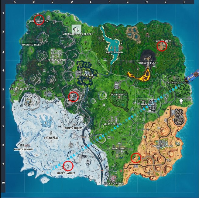 Fortnite Clock Locations (Season 9, Week 8 Challenge Map)